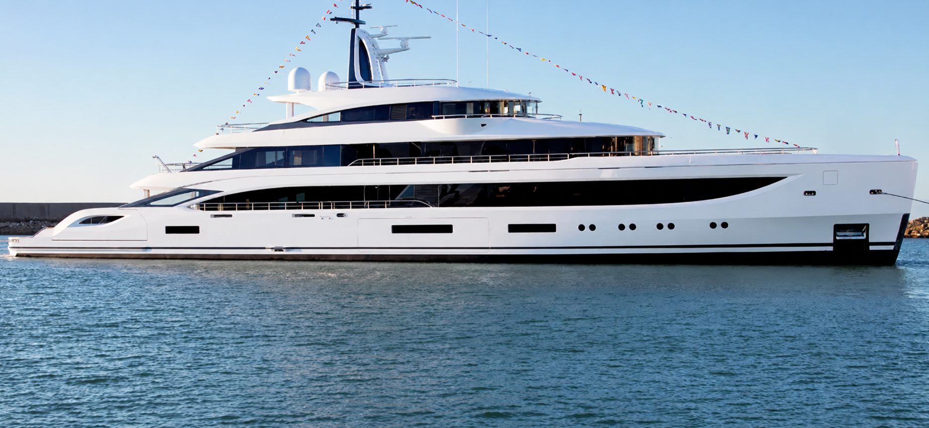 Luxury white superyacht on calm South Florida waters